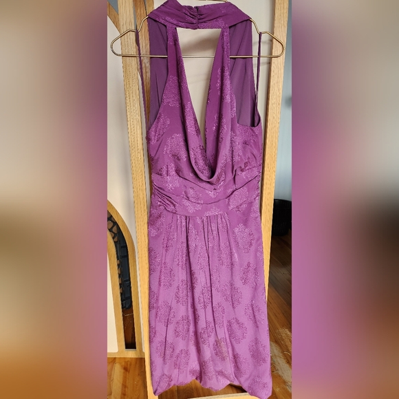 Nicole Miller Purple Silk Halter Deep V-neck Cowl Back Bubble Hem Dress/US 6 - Picture 2 of 16